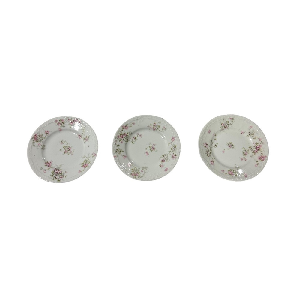 Antique Theodore Haviland Limoges Set of 3 Salad Plates Floral & Embossed Rims